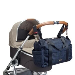 Storksak Sandy large printer nylon Diaper Bag navy gold